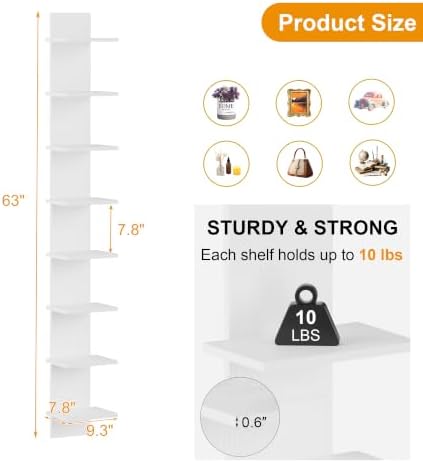 Qupui 8 Tier Wall Shelf Unit, 63 Inch Floating Storage, 9.3 Inch Wide - Image 2