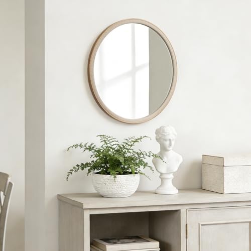WallBeyond Round Mirror 24 Inch, Linen-Texture Circle Wall Mirror - Image 3