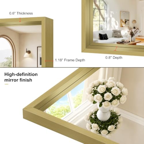 Bathroom Mirror, 24 x 24 inch Natural Wood Grain Colored Aluminum Metal Frame - Image 5