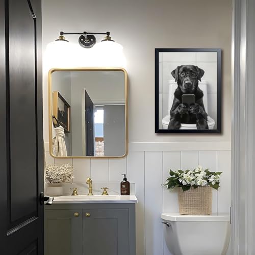Black and White Bathroom Wall Art, Funny Labrador Dog Canvas Prints Poster - Image 5