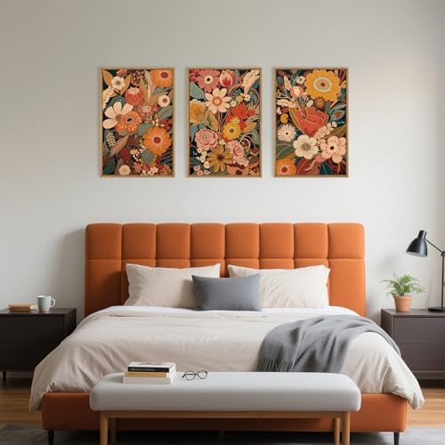 Aryroi Large Brunt Orange Floral Framed Canvas Wall Art Set- 16"x24"x3 - Image 5
