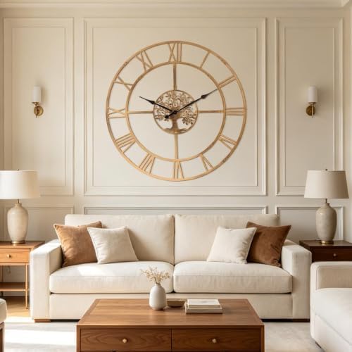 60in Large Silent Wall Clock, Easy Assembly Roman Numeral Bronze - Image 3