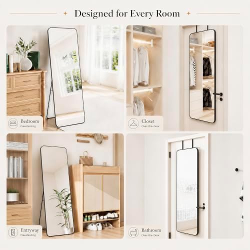 57x20" Full Length Mirror Floor Stand, Over the Door, Wall Mounted Black - Image 3