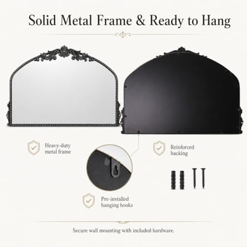 Arched Wall Mirror, 36×24 Inch Baroque Black Frame - Image 6