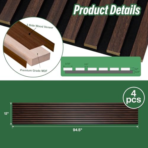 NeatiEase 4 Pack Acoustic Wall Panels, 94.5"x12" Wood Slat Wall Panel - Image 2