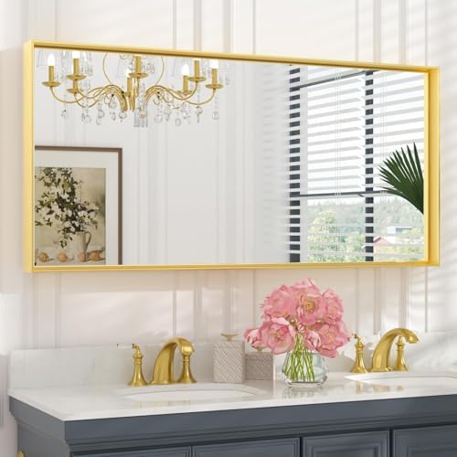 Keonjinn 48x24 Inch Gold Bathroom Mirror by Keonjinn