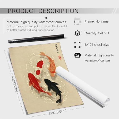 WIUHIO Japanese Koi Fish Canvas Poster Trendy Animal Aesthetic Wall Art Asian - Image 2