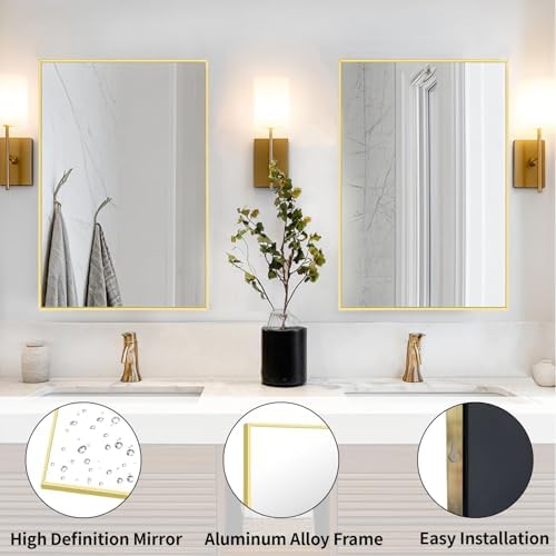 Sunniry Bathroom Mirrors for Vanity, 18x26 inch Gold Bathroom Mirror - Image 2