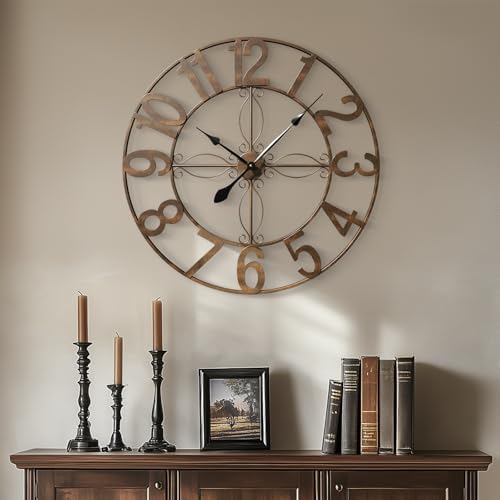 Cuspin 30 Inch Large Wall Clock Bronze Rustic Metal Decorative Clock by Cuspin