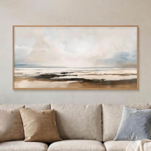 HOURIA Neutral Abstract Gray Landscape Framed Canvas Wall Art Set-40"x20"x1 - Image 2