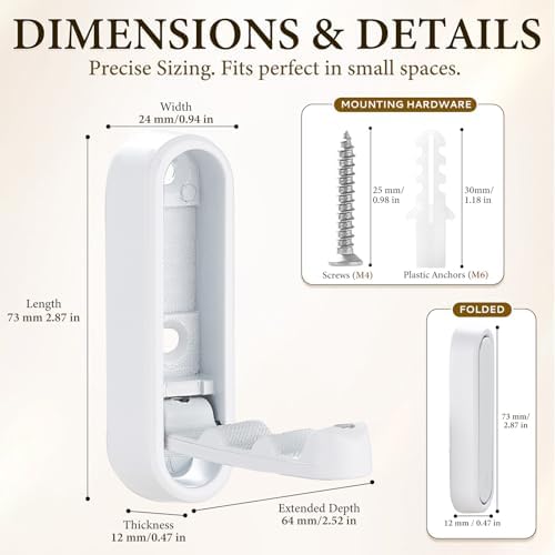 Foldable Wall Hooks, 4 Pack White Heavy Duty Coat Hooks, Screw Mounted - Image 2