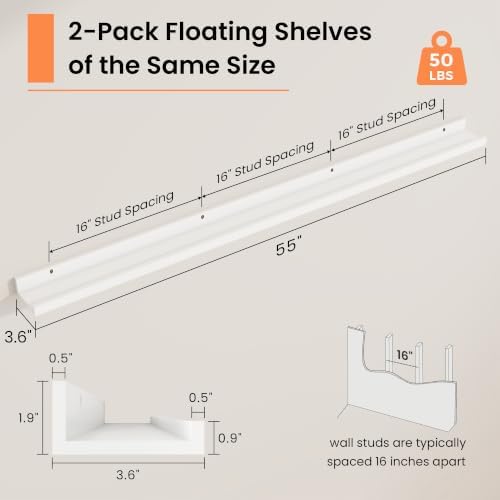 RICHFOCUS Picture Ledge Shelf, 55 inch Floating Shelves Set of 2, Wood Wall - Image 2