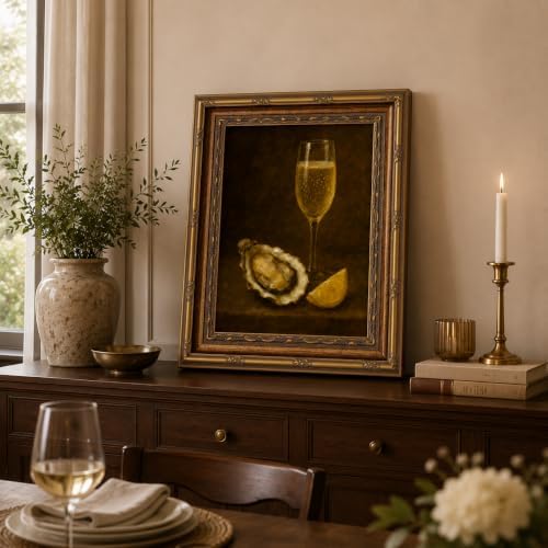 Vintage Gold Framed Oyster Champagne Canvas Wall Art 9x11 Inch - Image 3