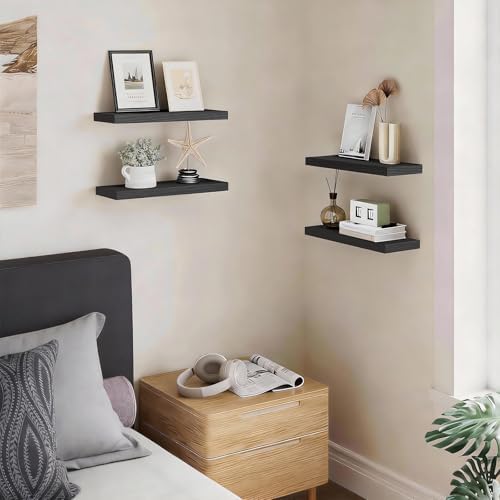 BAYKA Black Floating Shelves 15.7in, Wall Mount Rustic Wood Shelf - Image 2