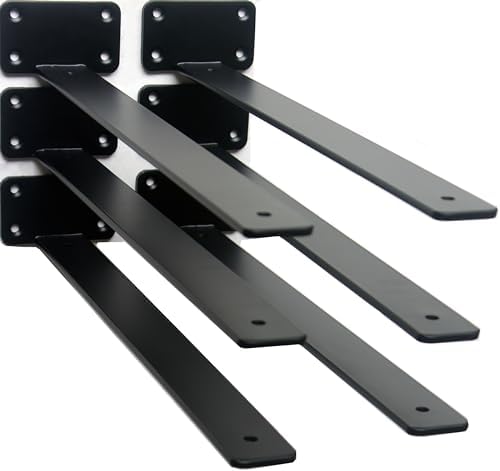 6 Pack - 18 inch Black Hidden L Shelf Bracket Iron Floating Shelf Brackets by MHMYDZ