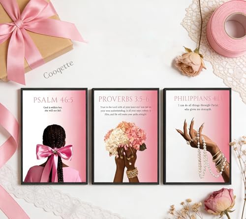 3Pcs Trendy Pink Christian Canvas Wall Art, Preppy Bible Verse Posters Print - Image 7