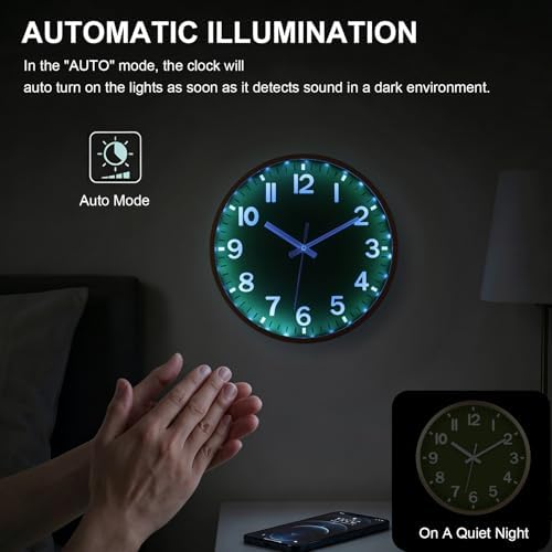 JoFomp Green Wall Clocks Battery Operated Night Glow, 12 Inch Sound Control - Image 3