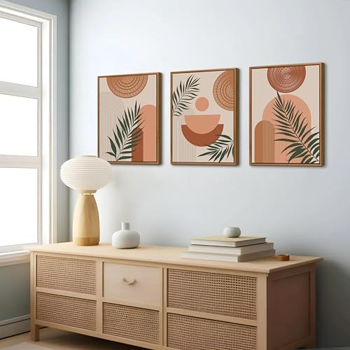 3 Pcs Terracotta Botanical Framed Canvas Wall Art Prints Abstract 16"x24" - Image 3