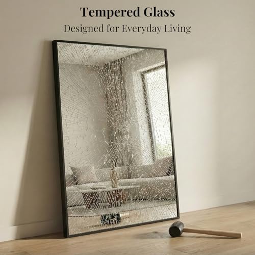 48"x36" Matte Black Large Framed Bathroom Vanity Wall Mirror - Image 6