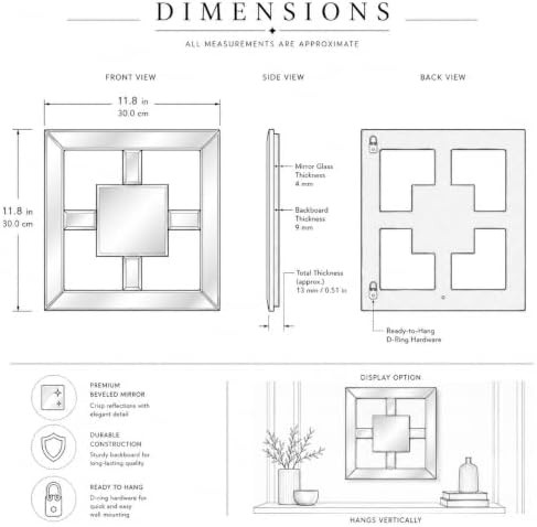 Square Decorative Wall Mirror 12 x 12 Inch, Modern Wall Mounted Accent Mirror - Image 2