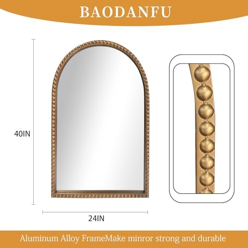 BAODANFU Traditional Wall Mirror Vintage Gold, Arched Vertical Mirrors - Image 4