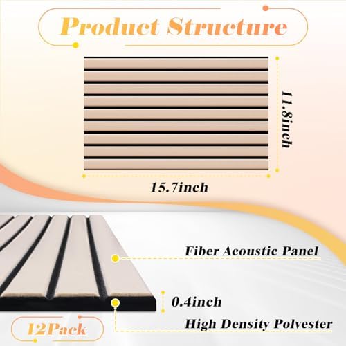 16" x 12" Acoustic Panels 12 Pack, Self-Adhesive 3D Wall Tiles Camel - Image 2