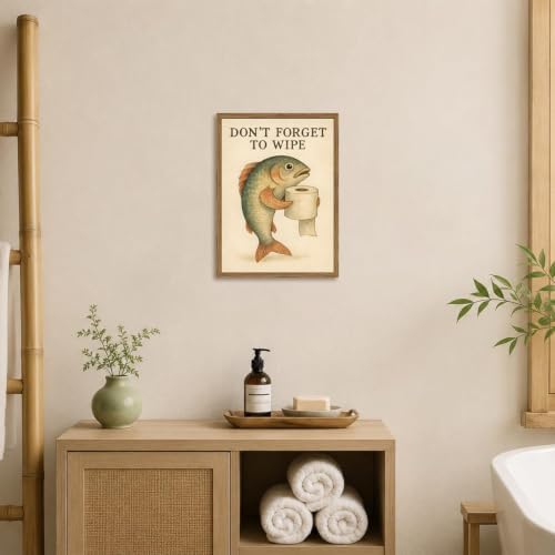 Funny Fish Bathroom Wall Art Don't Forget to Wipe Quote Sign Wall Decor Painting - Image 6