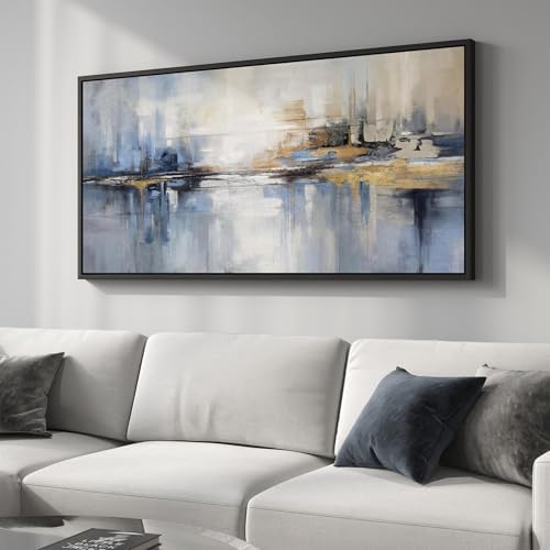 Extra Large Framed Blue Abstract Wall Art by Cuspin
