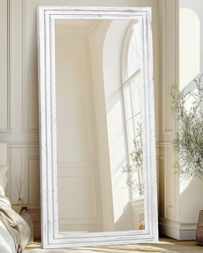 76x34in Full Length Mirror, 3-Tier Stepped Solid Wood Frame - Image 2