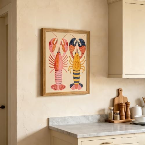 Framed Colorful Lobster Wall Art Nautical Canvas Print Coastal Decor - Image 3