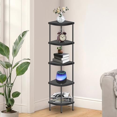 Qupui 5 Tier Plastic Corner Shelf Stand, 54” Tall 90° Right Angle Corner by Qupui