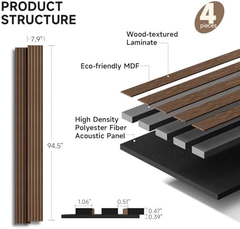 INMOZATA Wood Slat Wall Panels, 4 Pack 94.5" x 7.9" 3D Fluted Soundproof Fire - Image 5