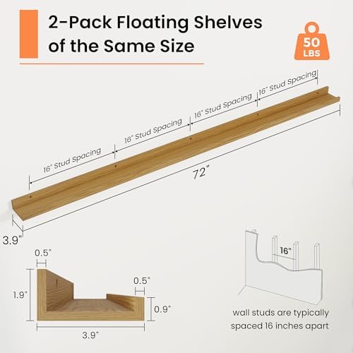 RICHFOCUS Picture Ledge Shelf, 72 inch Floating Shelves Set of 2, Wood Wall - Image 3