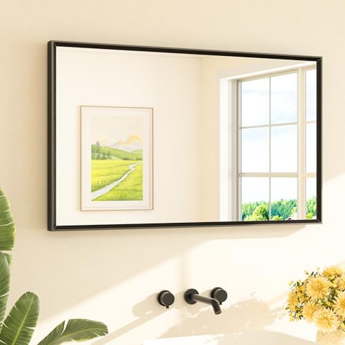TETOTE Black Framed Mirror for Bathroom Vanity 40" x 24" Matte Black Rectangle by TETOTE