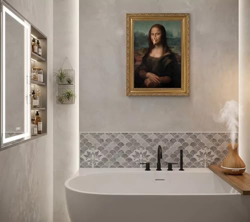 Gold Framed Classical Mona Lisa Painting Bathroom Wall Art Vintage Funny - Image 4
