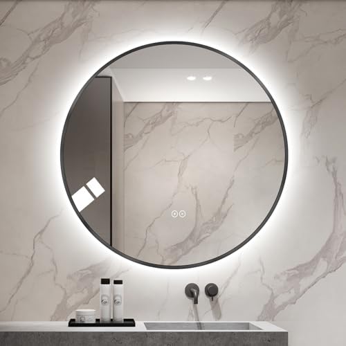 LAIYA 24in Round LED Bathroom Mirror Black Frame Backlit Anti-Fog Dimmable by LAIYA