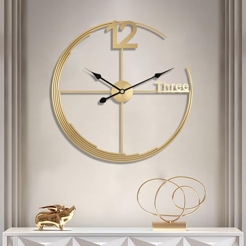 Large Wall Clock, Decorative Gold Modern Wall Clock Round Silent Non-Ticking by KEQAMHOMEDECOR