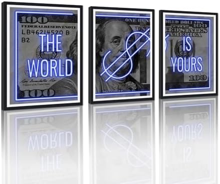 Black Framed Canvas Wall Art 100 Dollar Money The World is Yours Painting 3 by YatsenBridge