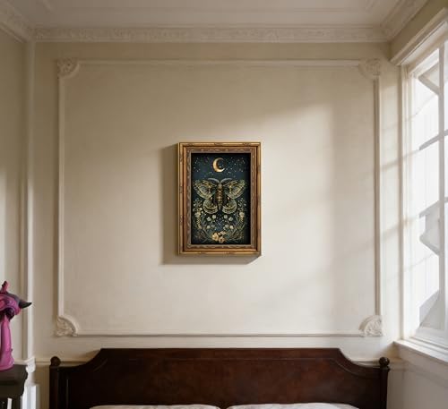 Vintage Gold Framed Butterfly Canvas Wall Art Dark Academia Gothic Moths and - Image 6