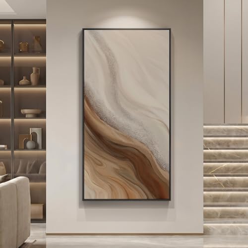 Large Framed Neutral Earth Tone Abstract Wall Art, 1 Piece Vertical 30x60 - Image 3