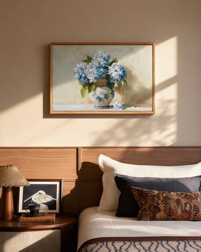 InSimSea Framed Canvas Art Hand-Painted Vintage Blue Hydrangea Art, Textured - Image 4