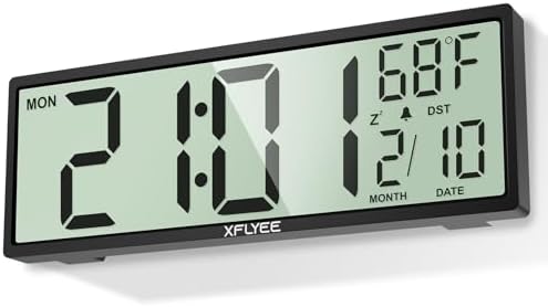 14.5" LCD Large Digital Wall Clock, Battery Operated, Auto DST Sync by Xflyee