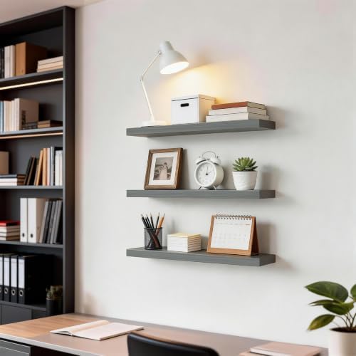 BAYKA Grey Floating Shelves 22.5in, Wall Mount Rustic Wood Shelf - Image 6