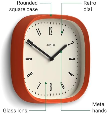 JONES CLOCKS® Marvel wall Clock | Modern Retro Rounded Square Clock | 10" | - Image 6