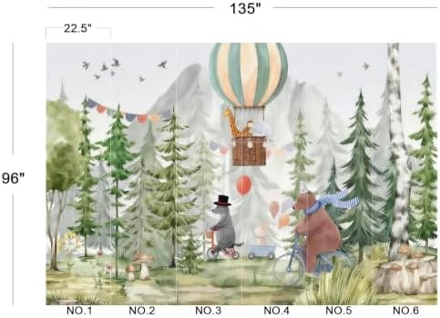 Cute Watercolor Forest Animals Hot Air Balloon Kids Wallpaper Peel & Stick - Image 5