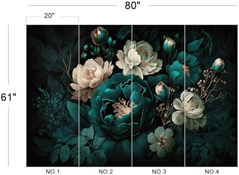Luxurious Moody Dark Teal & Cream Floral Wallpaper Wall Decor - Image 5