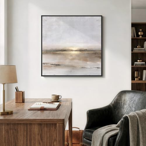 Framed Gray Black Gold Abstract Landscape Canvas Wall Art Decor, 30x30 Inch - Image 4