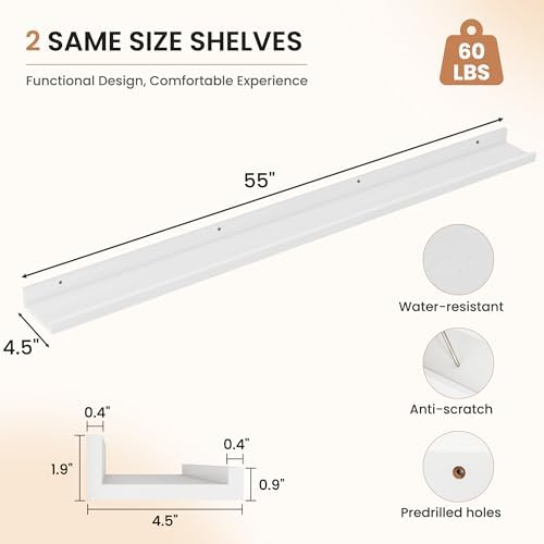 Dreamland Picture Ledge Shelf for Wall, Floating Shelves Set of 2, 55 inch Long - Image 3