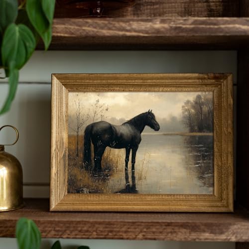 uniro Black Horse Vintage Wall Art Moody Landscape Prints Retro Wall Art Lake - Image 2