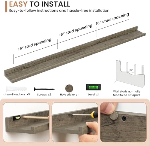 Dreamland Picture Ledge Shelf for Wall, Floating Shelves Set of 2, 55 inch Long - Image 4